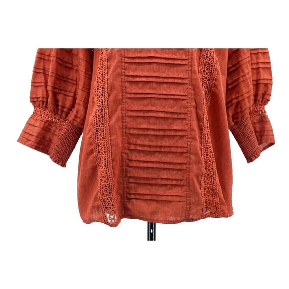 Ces Femme Women Top‎ Small Rust Lace Ruched Embroidered Detailed Button Closure - Picture 5 of 9